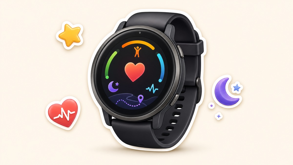 Generated generic round fitness smartwatch sticker for Garmin Venu 4 review summary