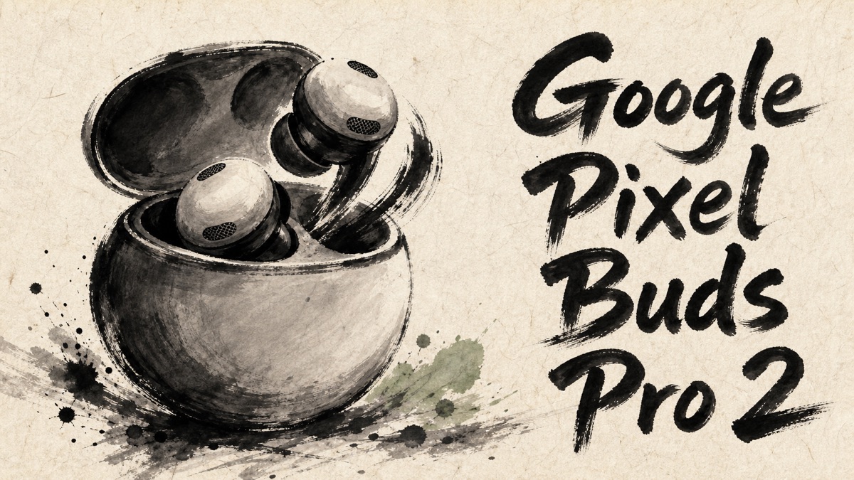 Google Pixel Buds Pro 2 in rough sumi-e style