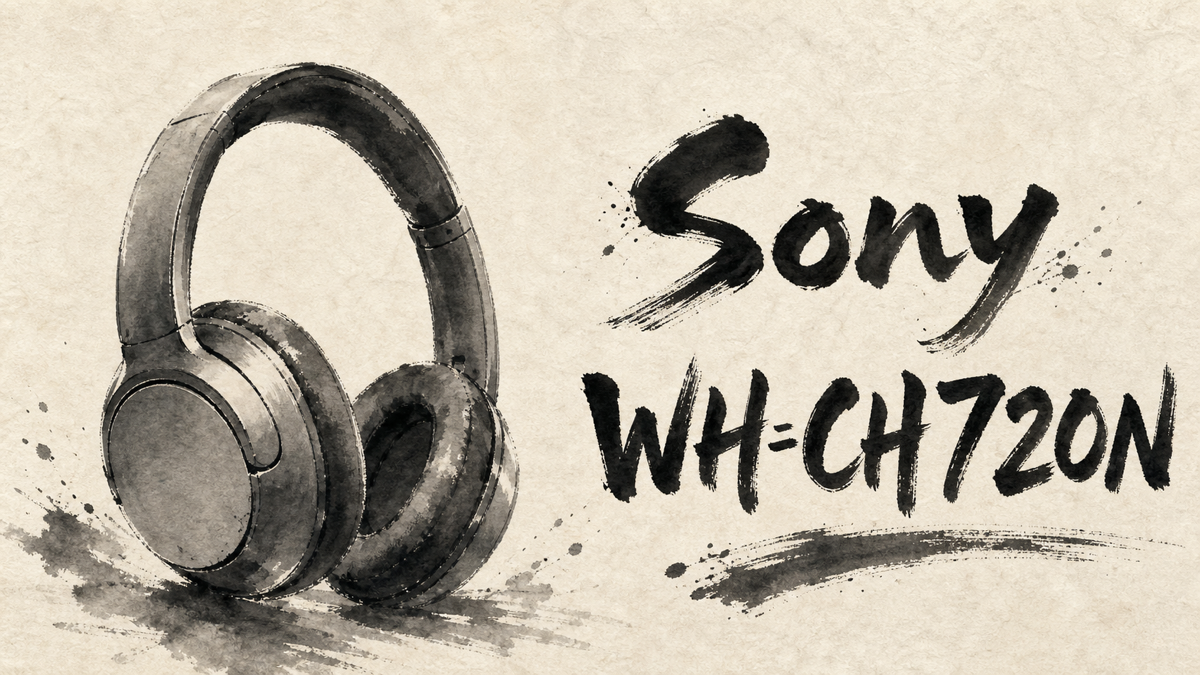 Sony WH-CH720N headphones in rough sumi-e style